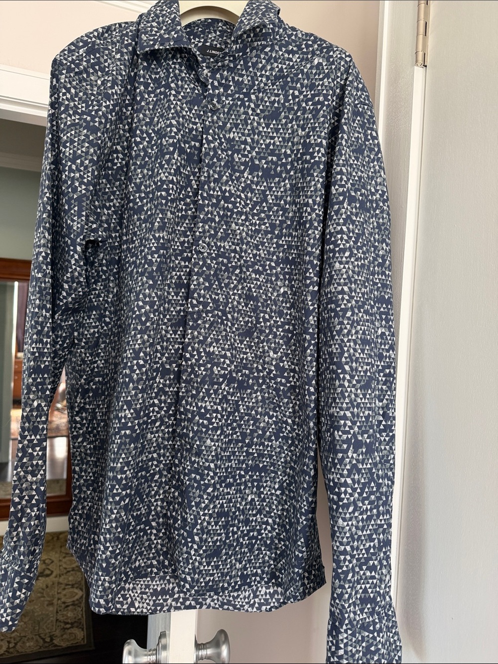 J.Lindeberg Navy and White Triangle Print Button-Down Shirt size L